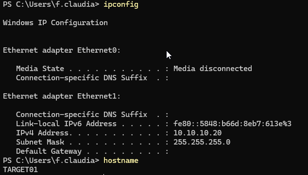 Figure 12: IP configuration and hostname on TARGET01