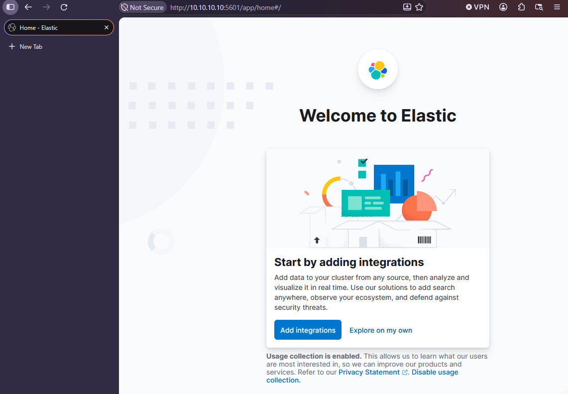 Figure 8: Kibana welcome page