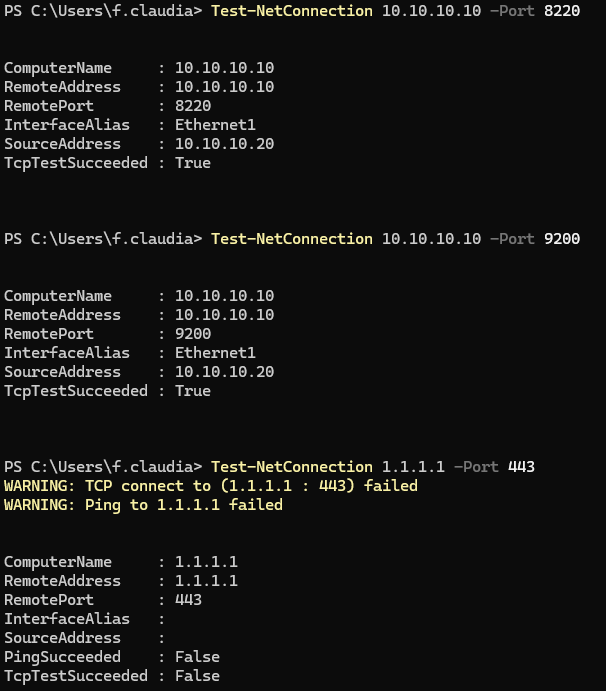 Figure 4: Isolation test on TARGET01, lab tests True, internet test False