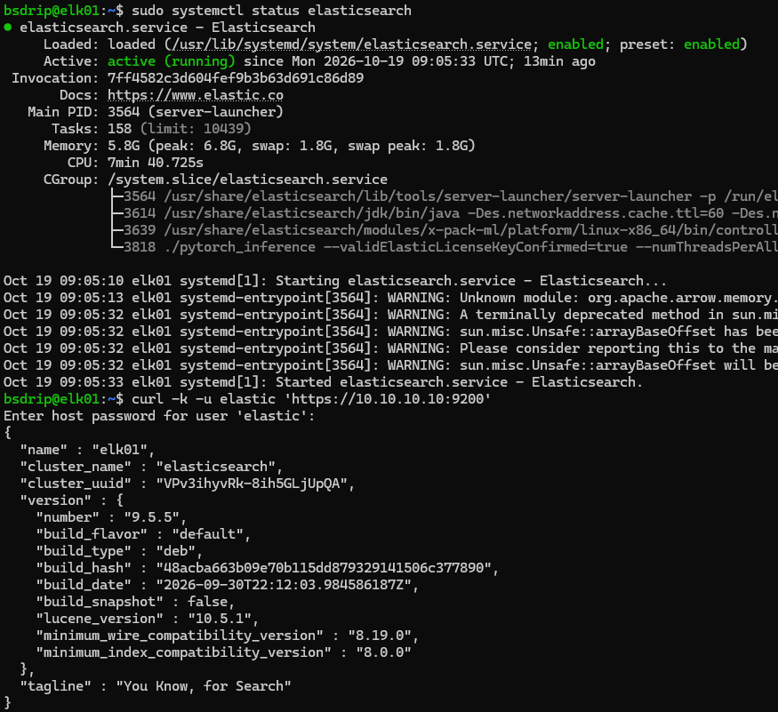 Figure 7: Elasticsearch running on ELK01
